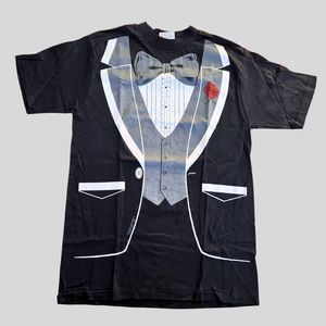 Rare 1980 Vintage Athletic Supporter Tuxedo Suit Print T Shirt Black Med